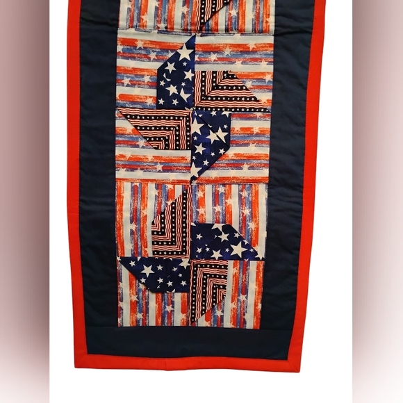 Homemade Quilted Table Runner Patriotic Theme  Red Blue White approx. 14' x 40' - Picture 11 of 16